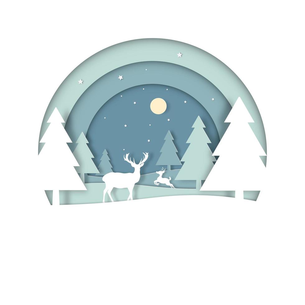 Deers in the forest with snow in the winter season vector
