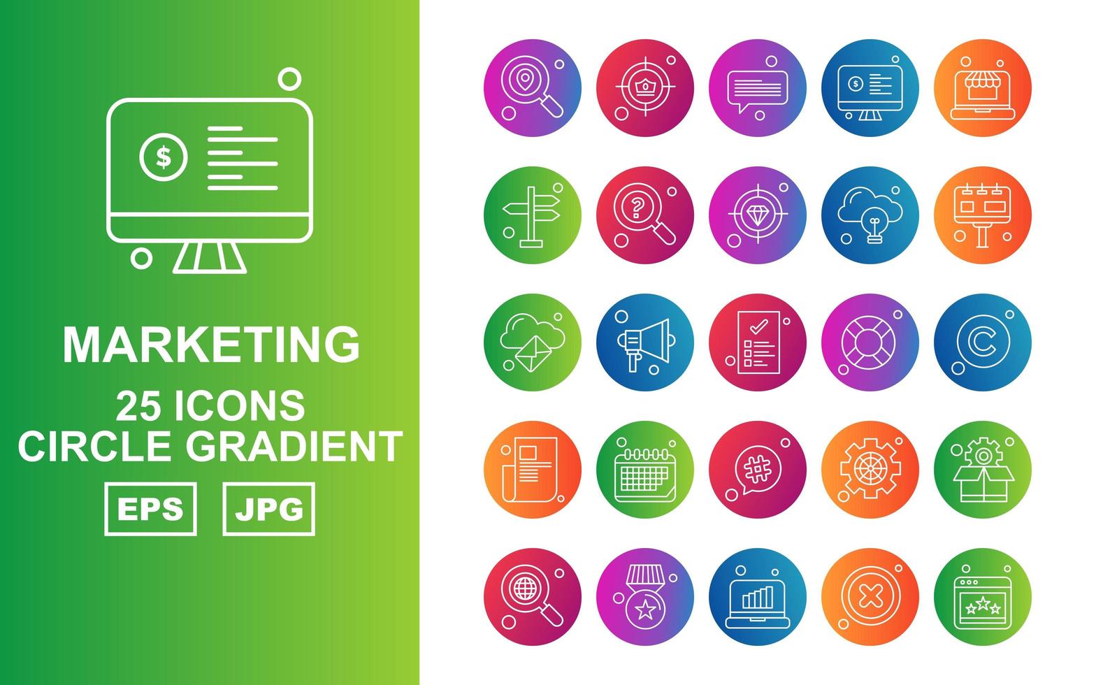 25 Premium Marketing Circle Gradient Icon Pack vector