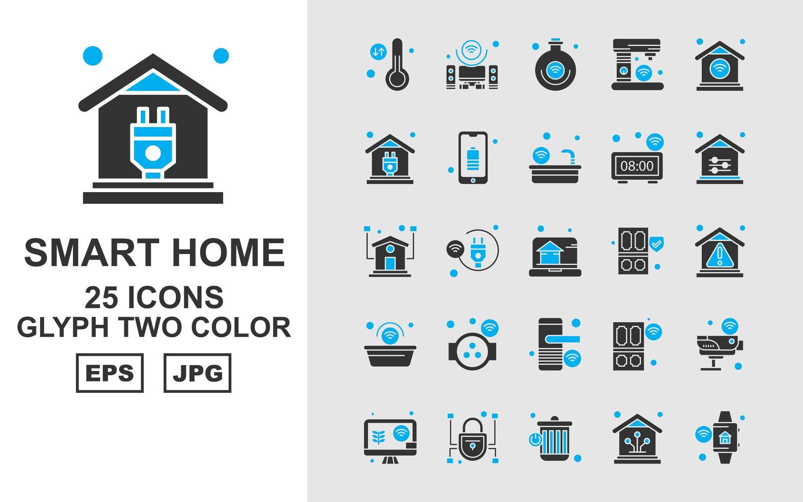 25 paquete de iconos de dos colores de glifos de hogar inteligente premium vector