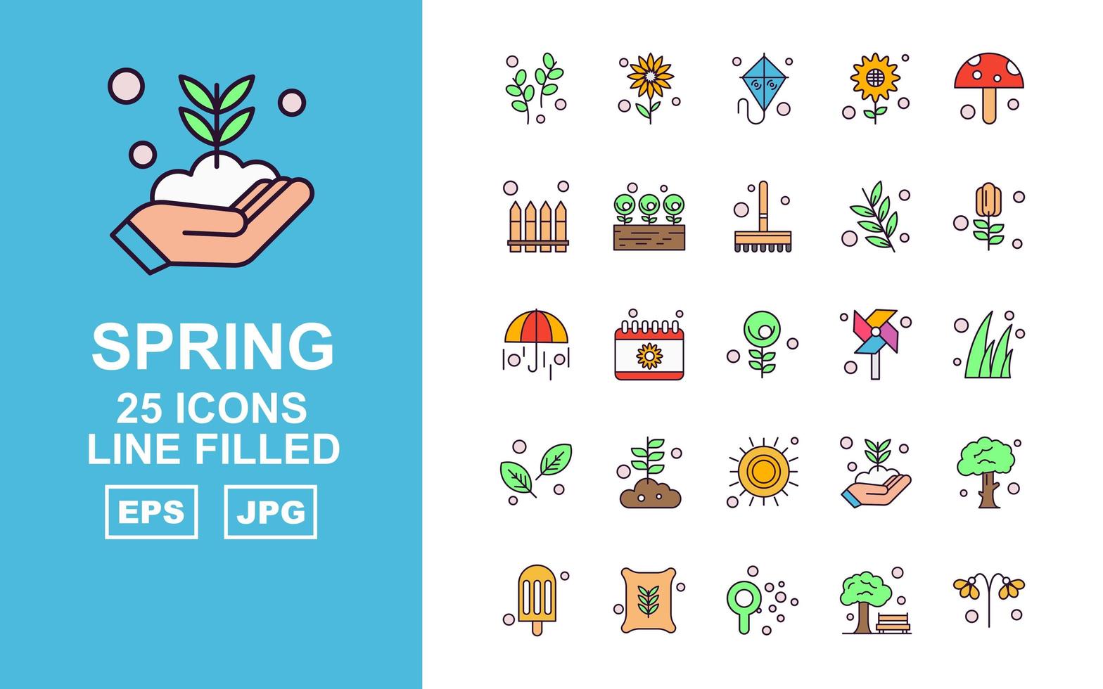 25 Premium Spring Line Filled Icon Pack vector