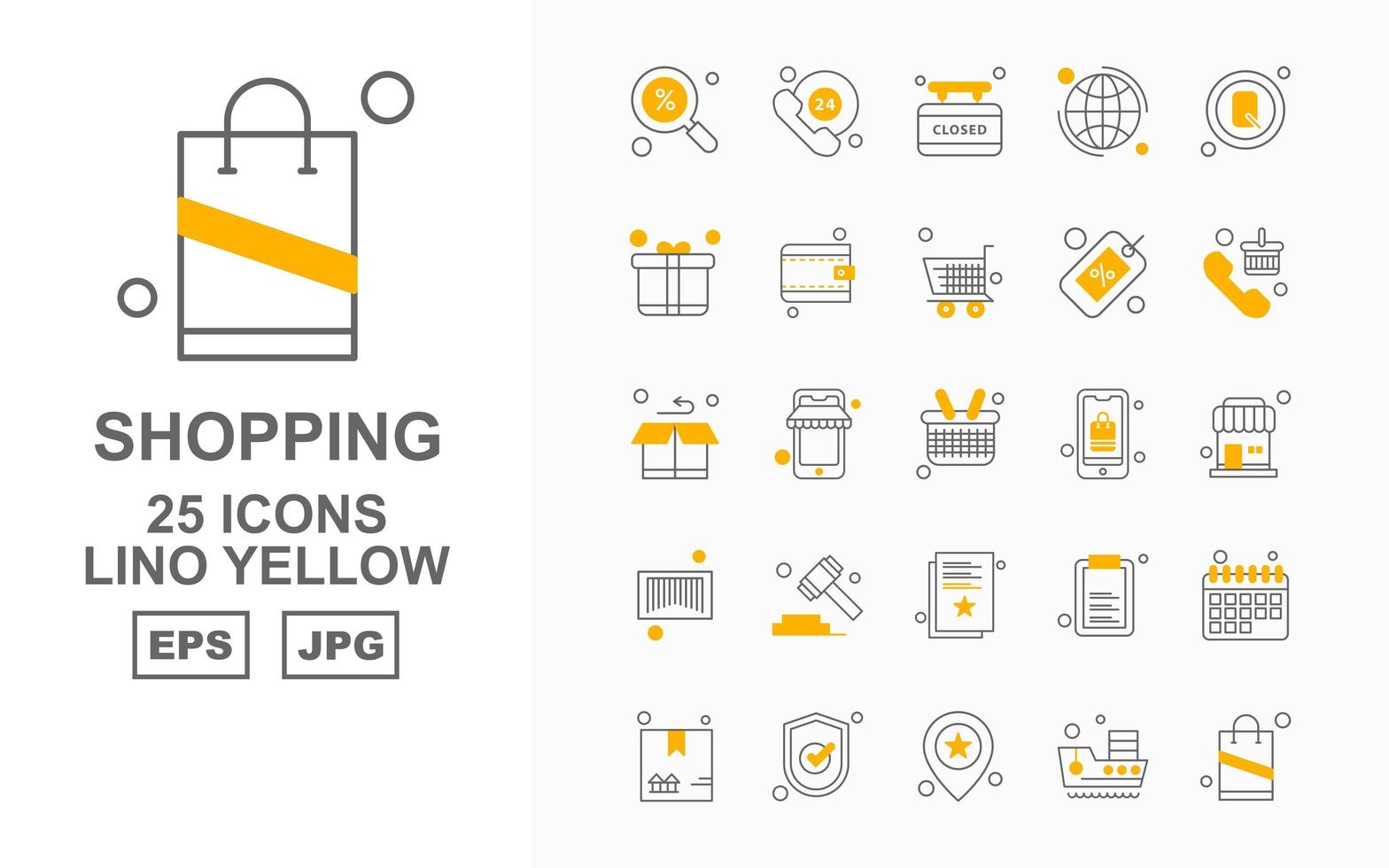 25 Premium Shopping Lino Yellow Icon Pack vector
