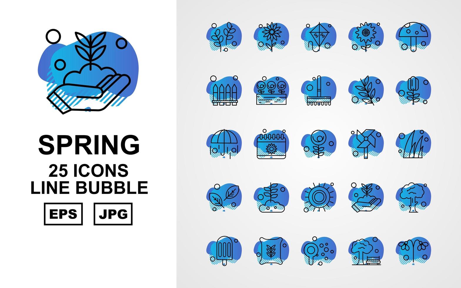 25 Premium Spring Line Bubble Icon Pack vector