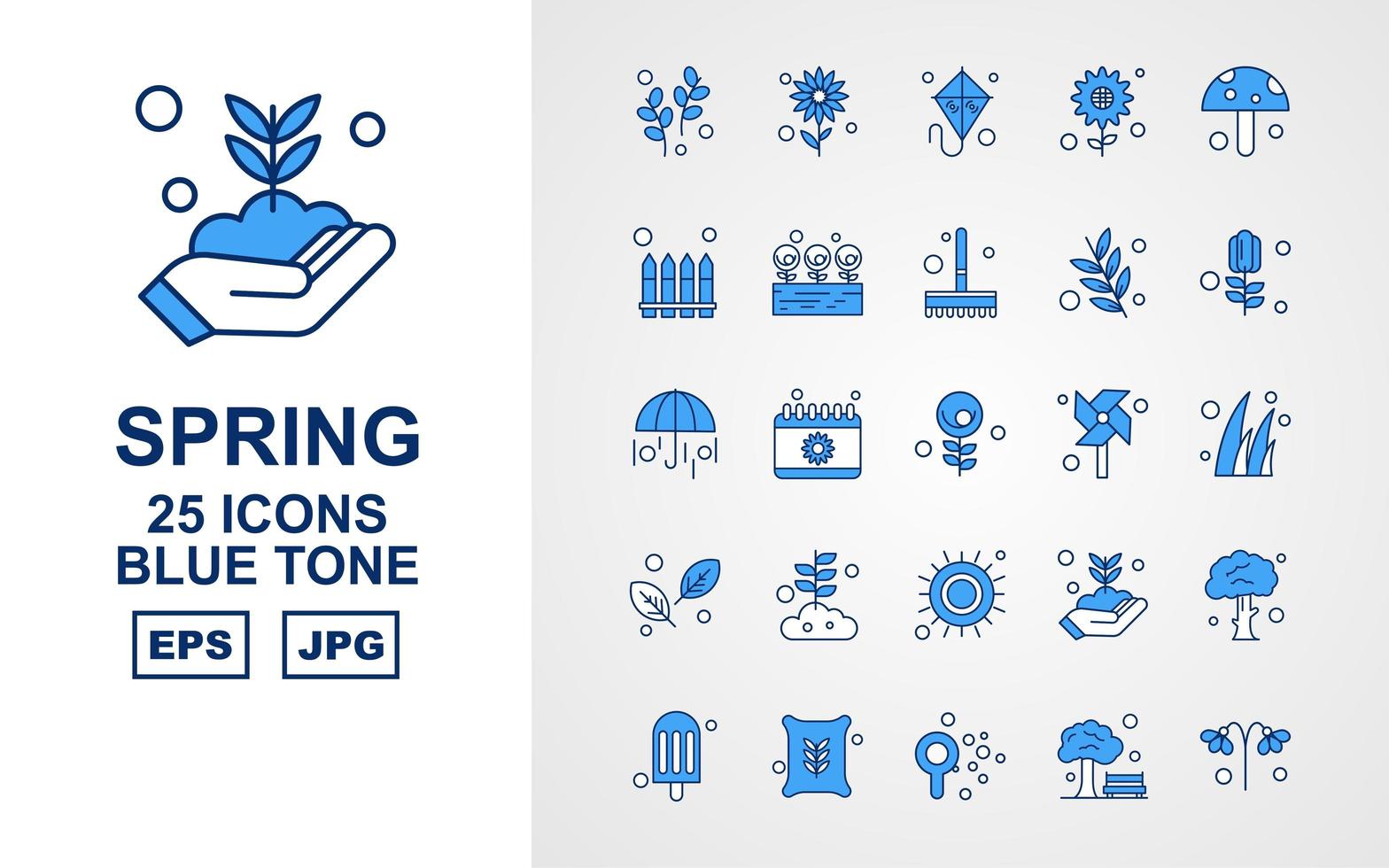 Paquete de 25 iconos de tono azul primaveral premium vector