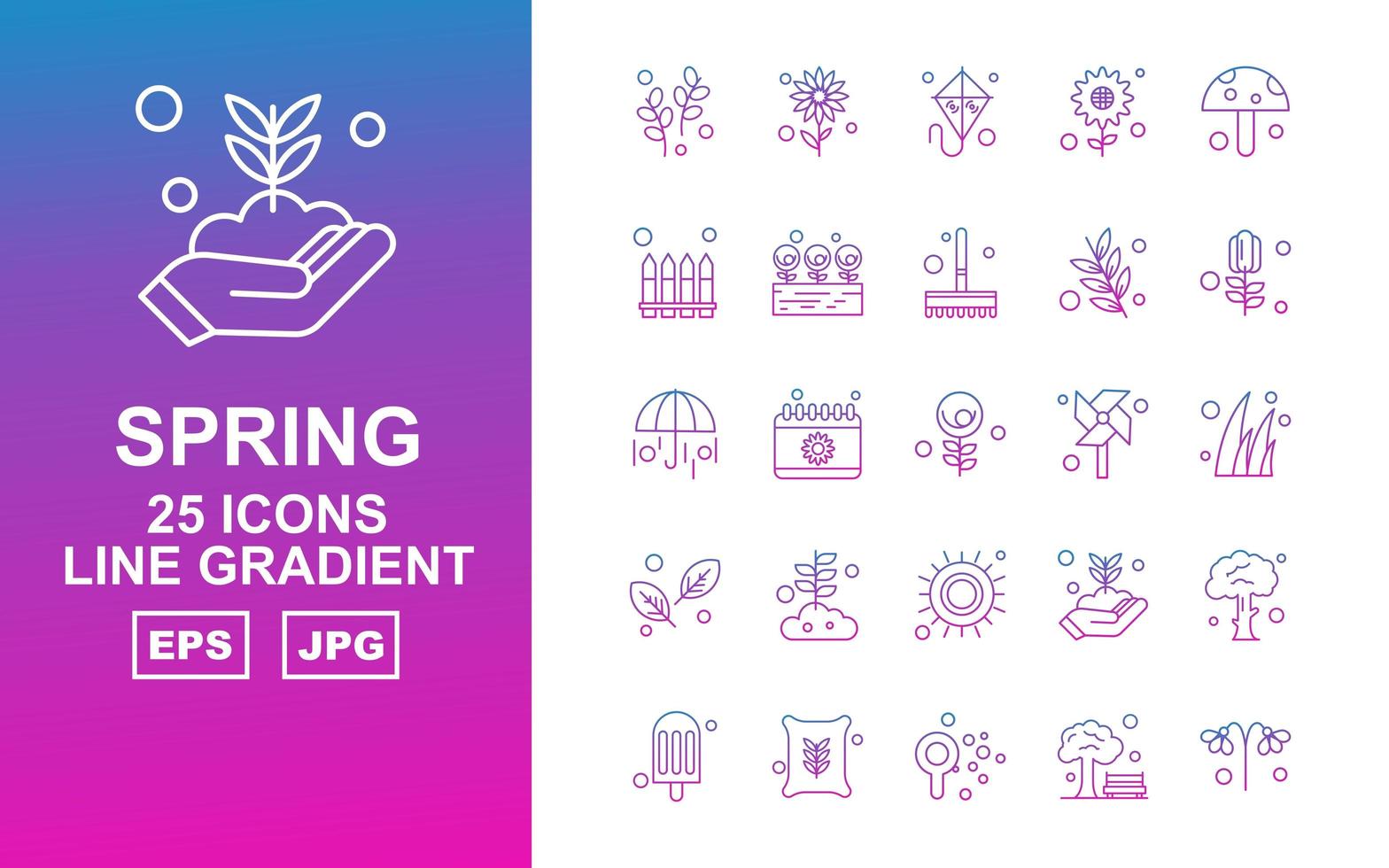 25 paquete de iconos de gradiente de línea de primavera premium vector