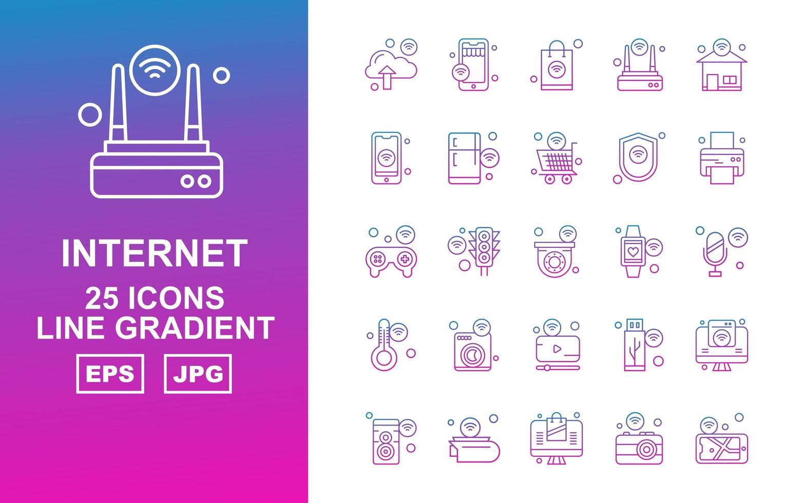 25 paquete premium de iconos degradados de línea de internet de las cosas vector