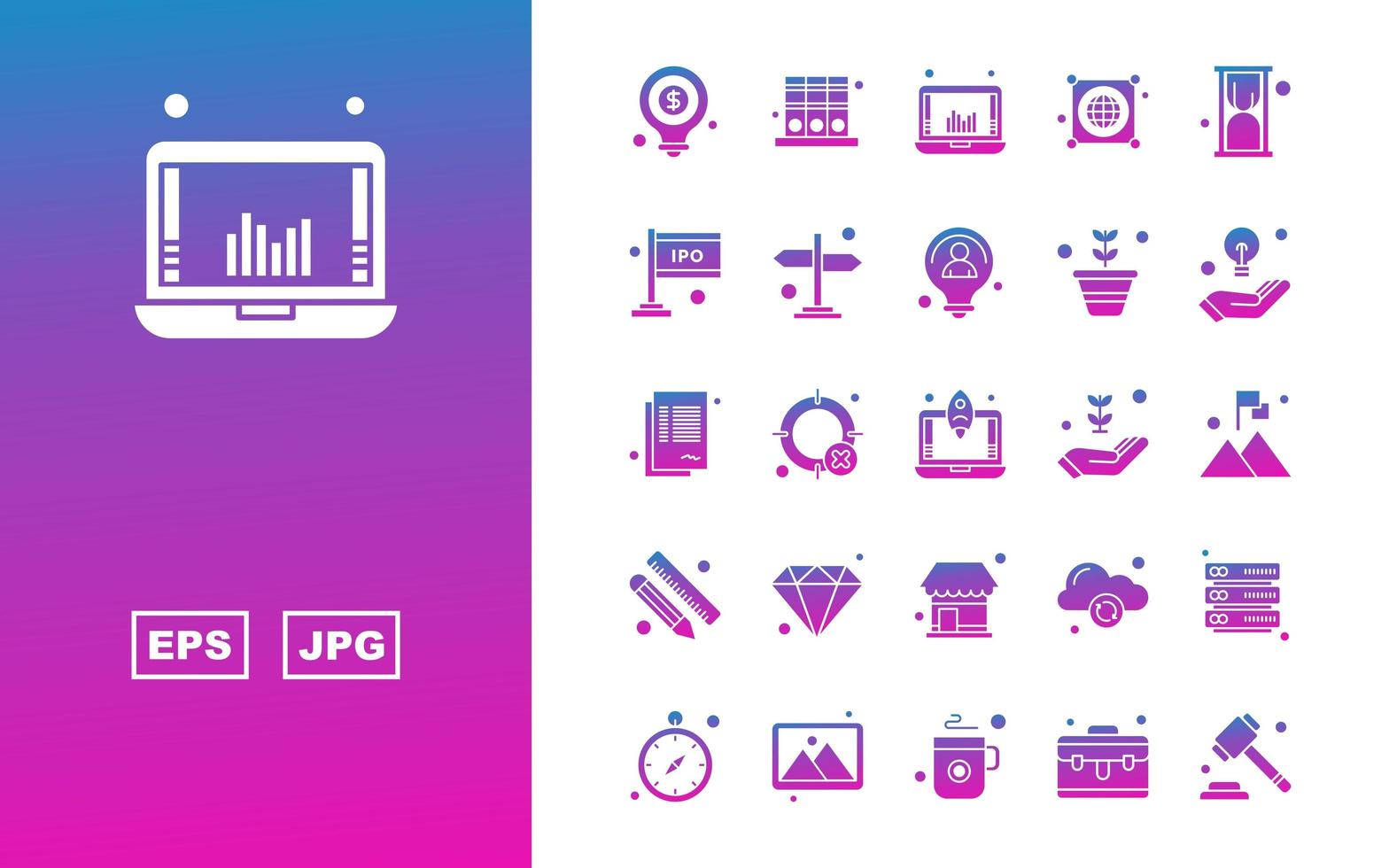 25 paquete de iconos de gradiente de glifo de negocios premium vector