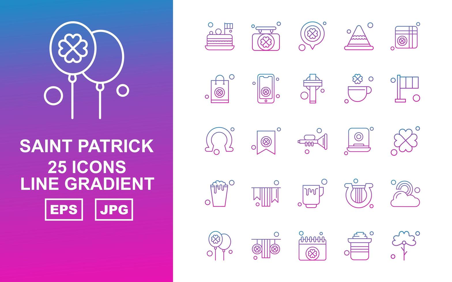 25 paquete de iconos de gradiente de línea premium de saint patrick vector