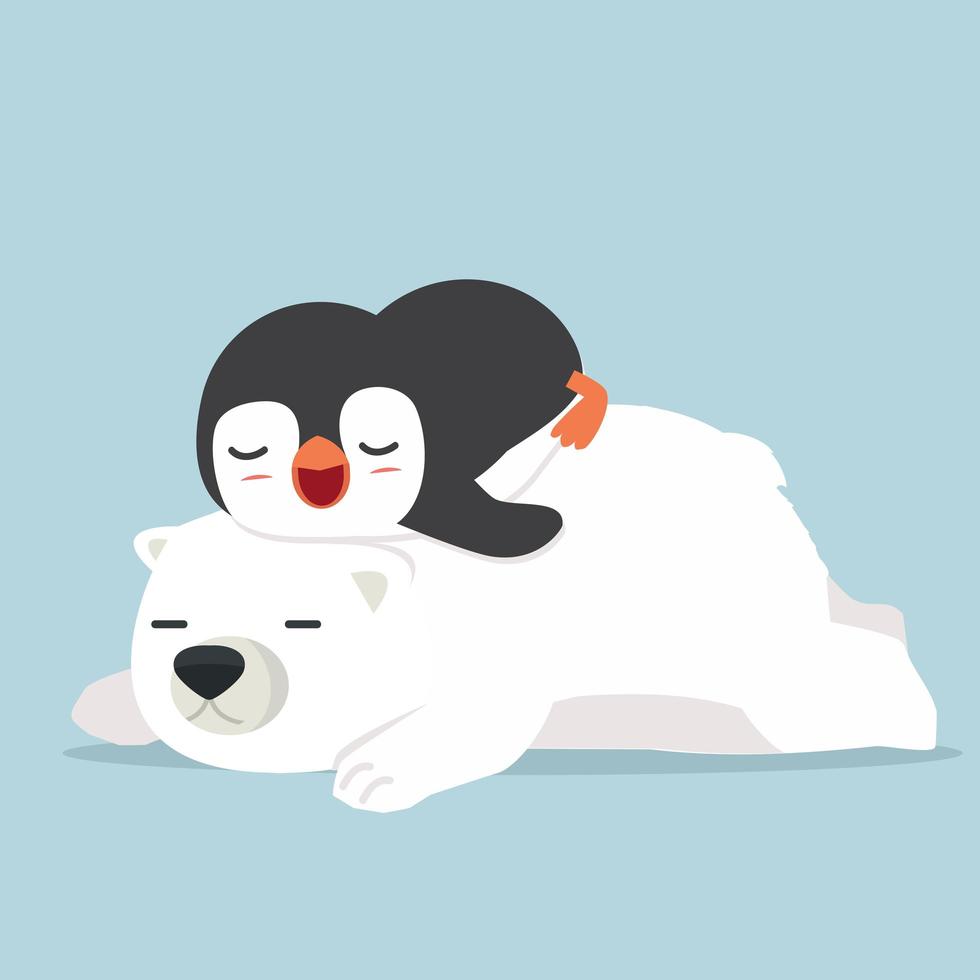 oso polar con pingüino durmiendo sobre él vector
