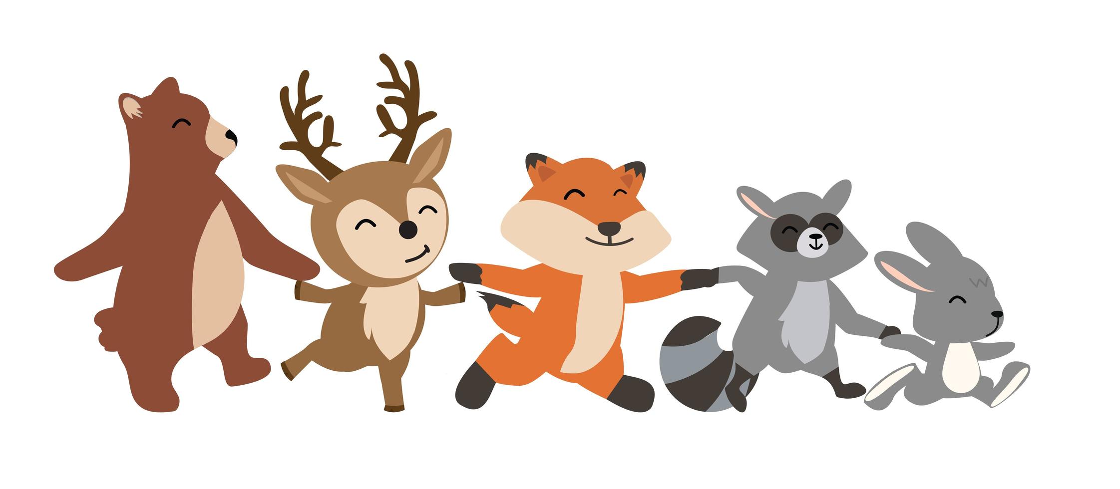 Cute animals holding hands vector