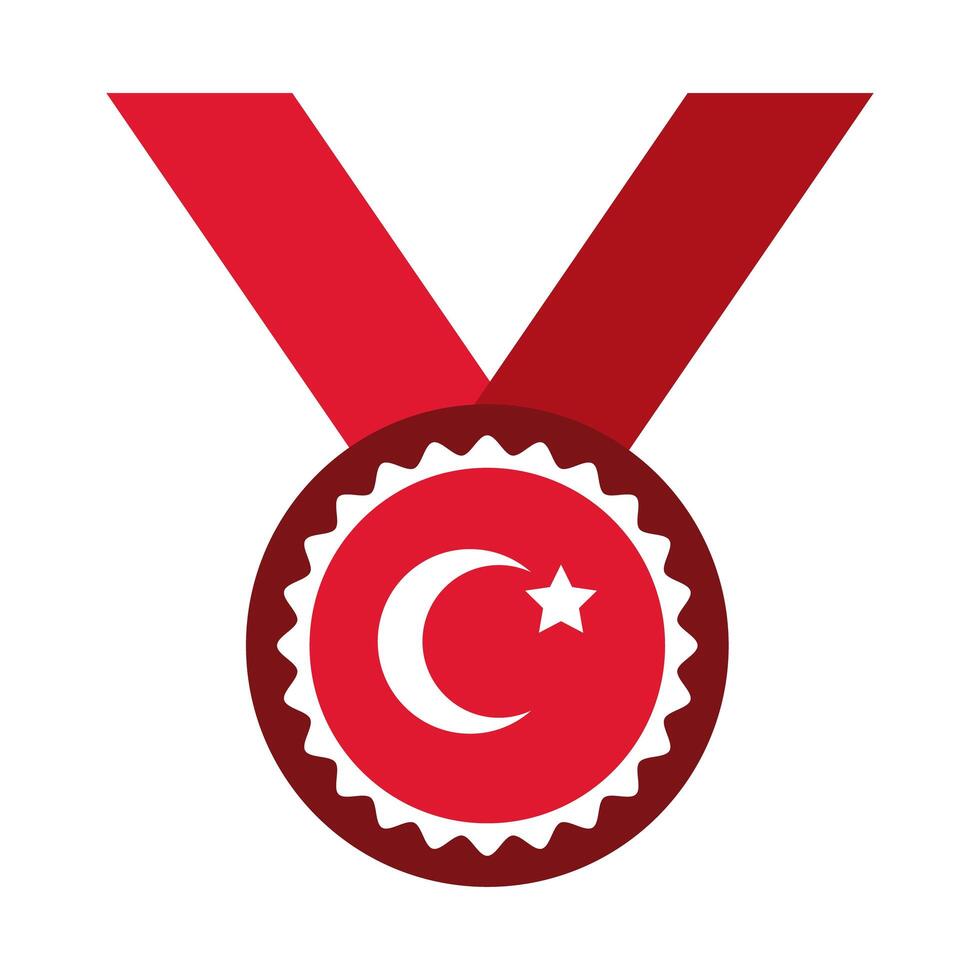 Turkey Republic Day moon and star symbol in medal award flat style vector