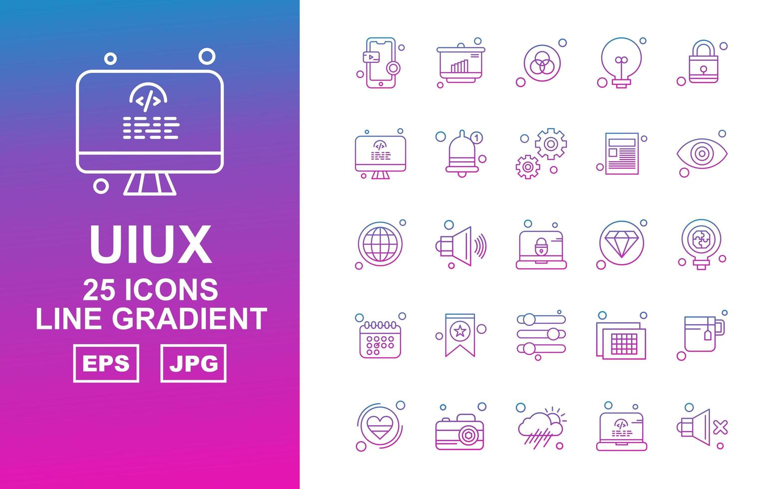 25 paquete de iconos de degradado de línea premium uiux vector