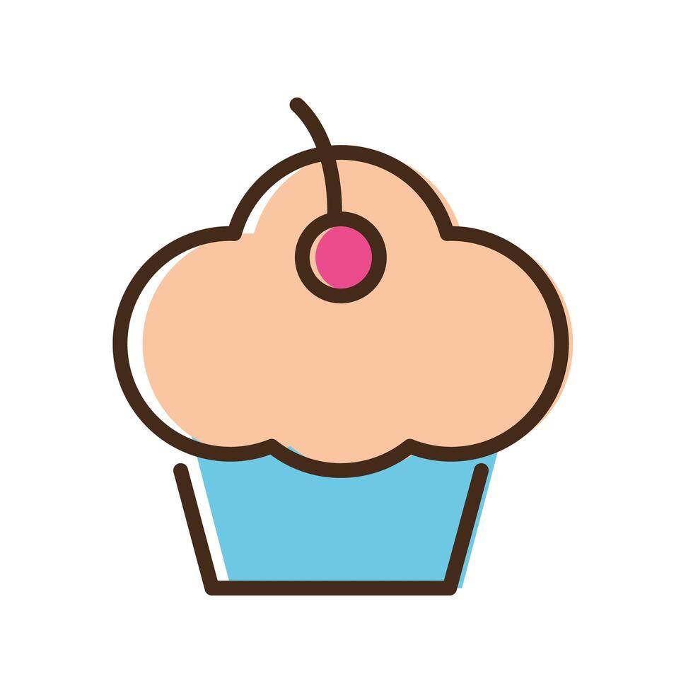 dulce cupcake delicioso icono de línea y estilo de relleno vector