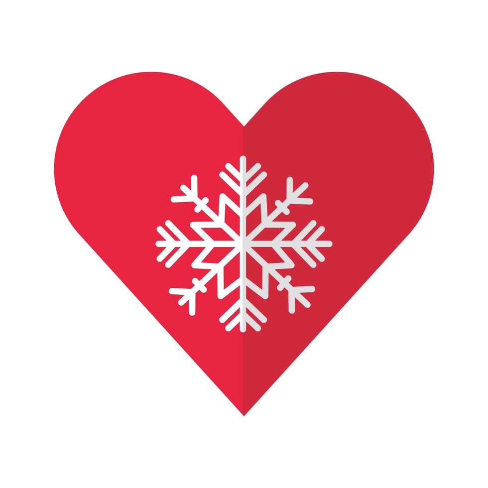 feliz navidad corazón con icono de estilo plano de copo de nieve vector