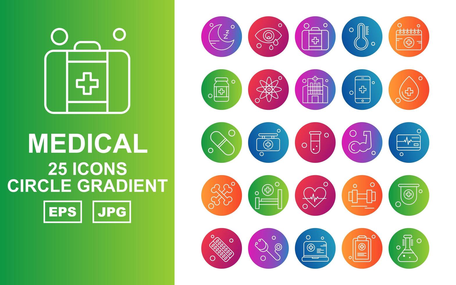 25 paquete de iconos de gradiente de círculo médico premium vector