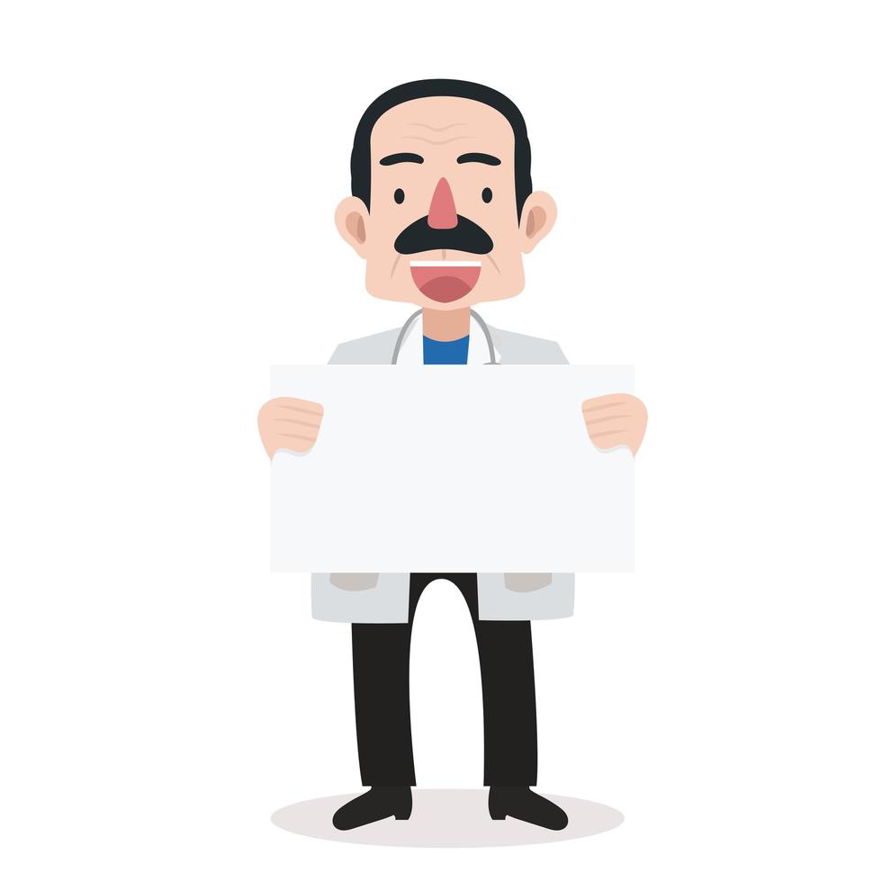 elderly male doctor holding a blank sign vector