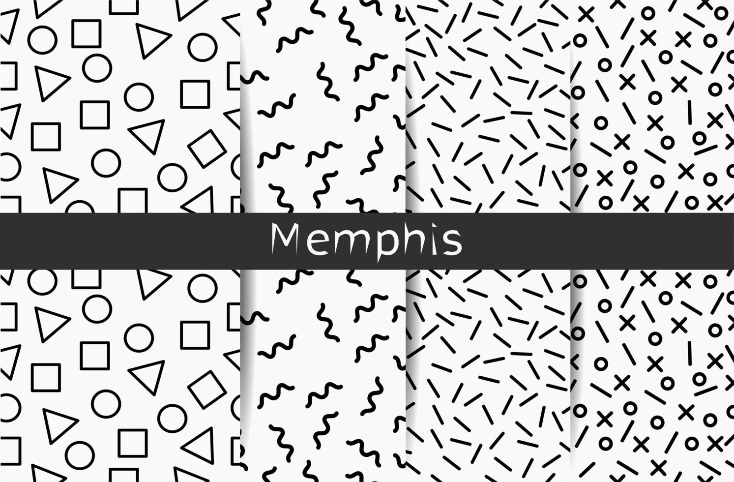 Collection of four black and white Memphis seamless pattern vector