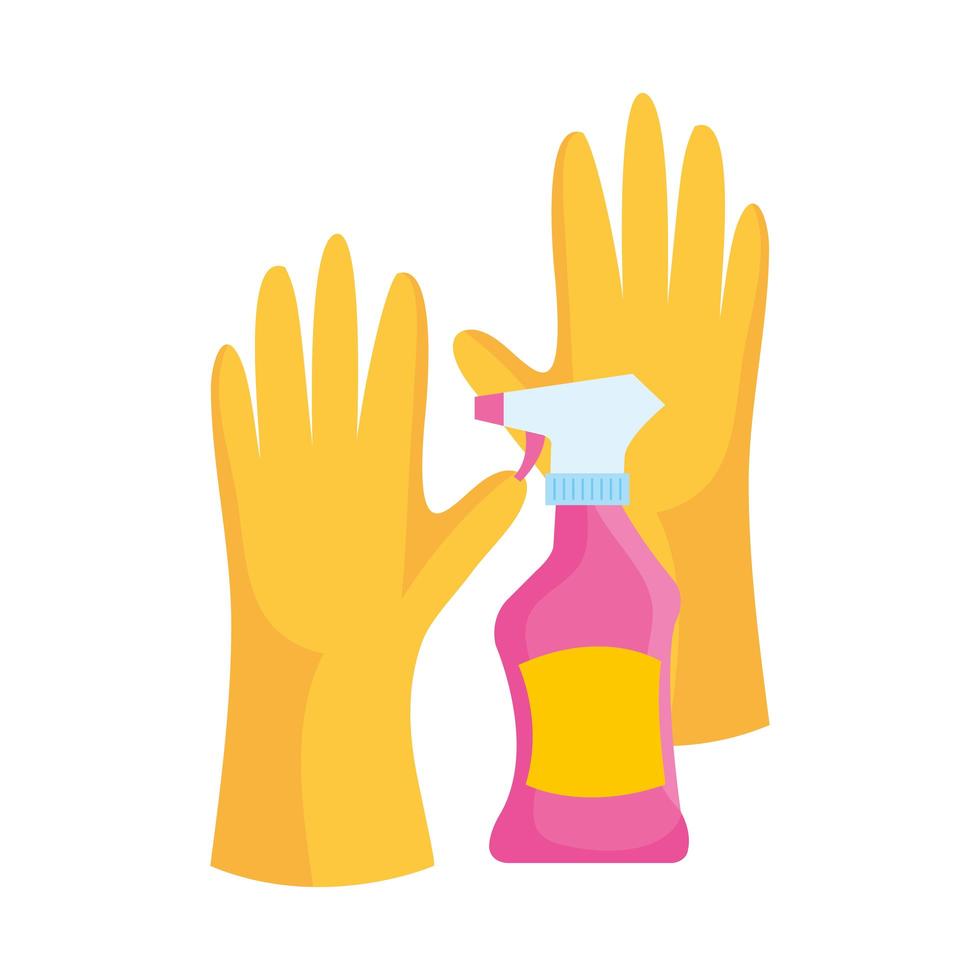 rubber cleaning gloves with cleaning spray, on white background vector