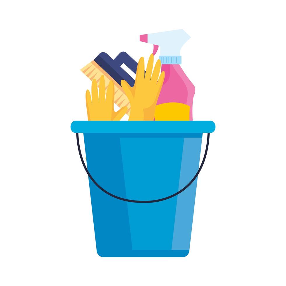 cleaning service, bucket with cleaning tools, on white background vector