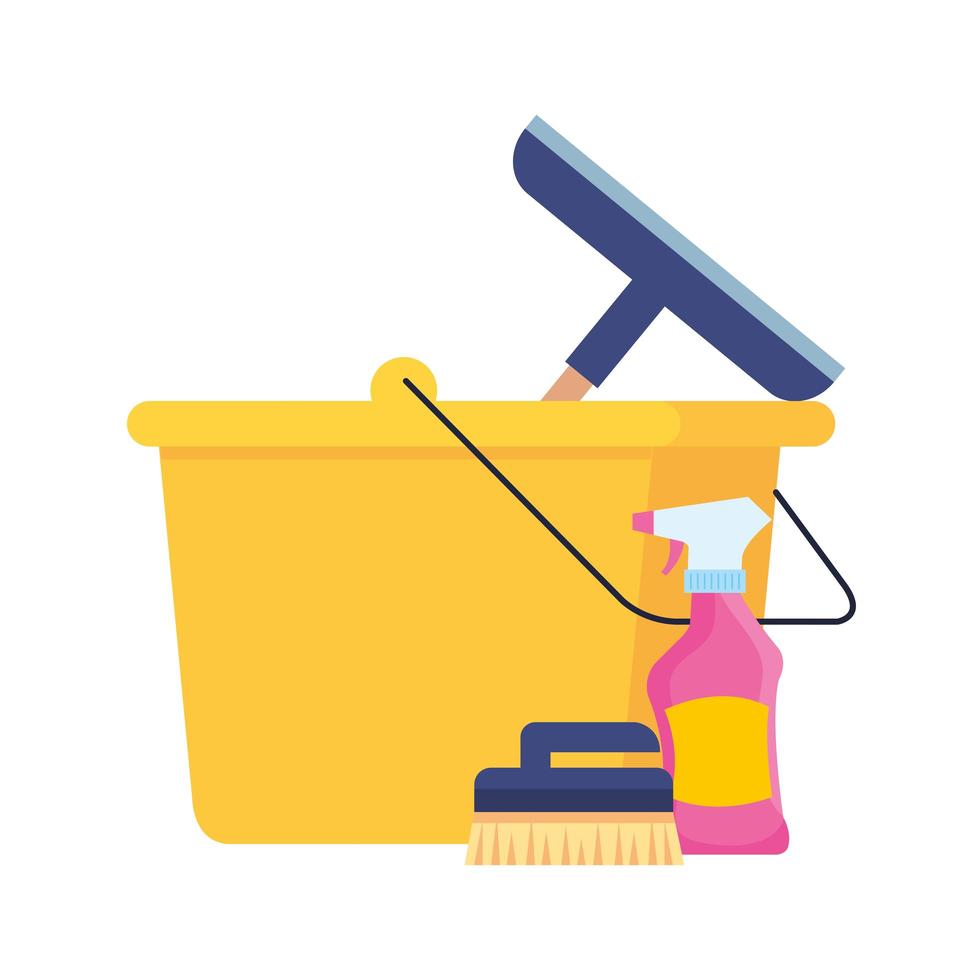 cleaning service, bucket with cleaning tools, on white background vector