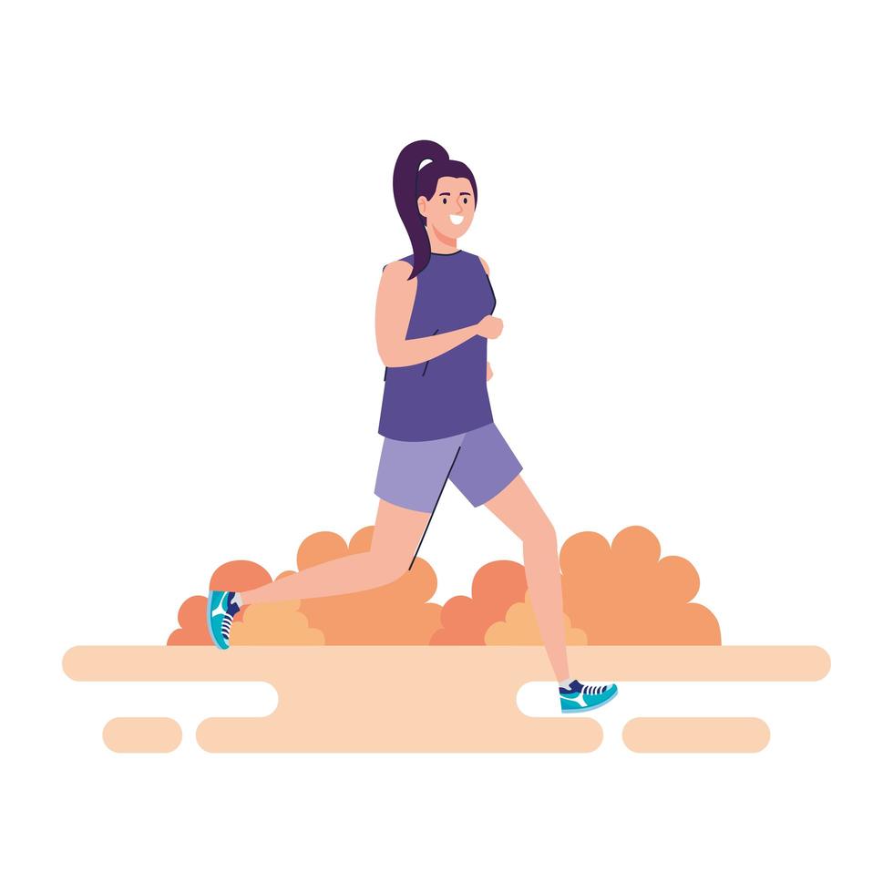 woman running outdoor, on white background vector