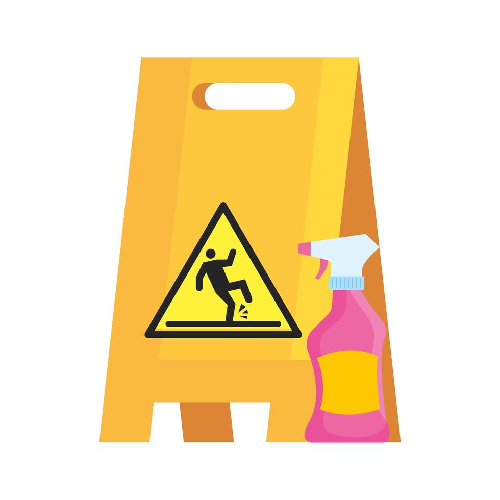 caution sign wet floor with cleaning spray, on white background vector