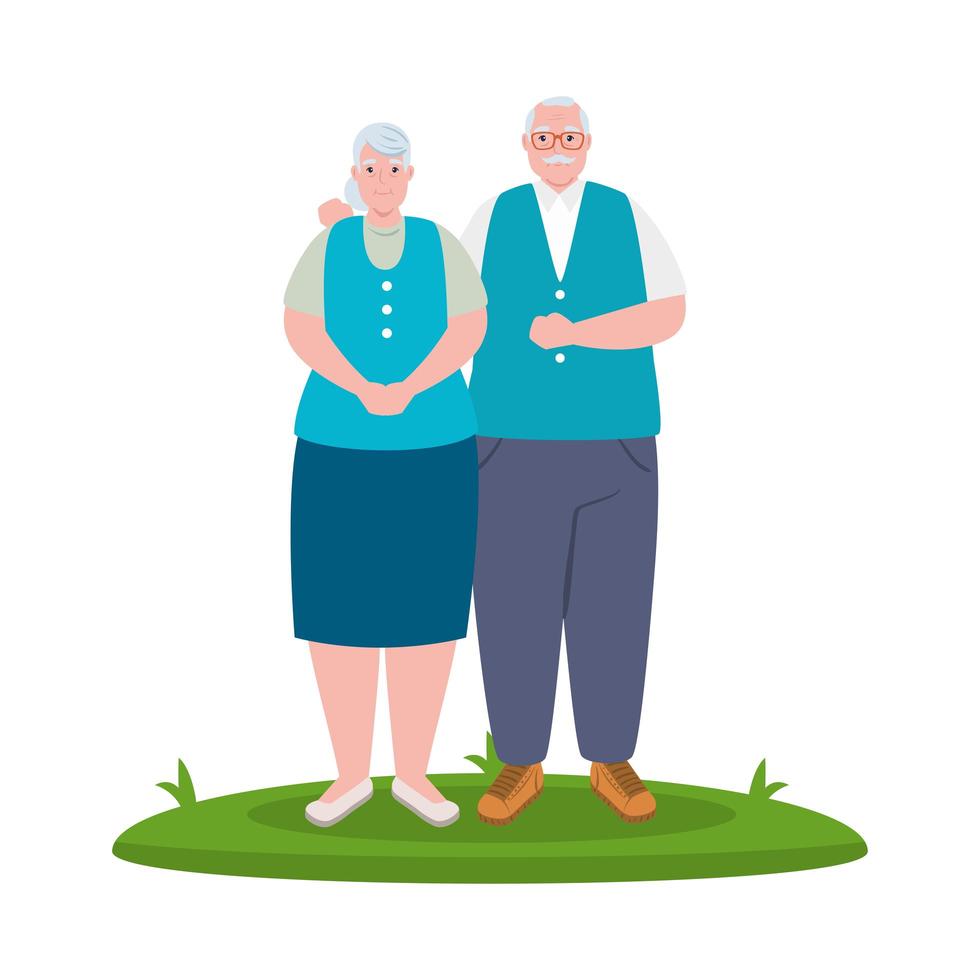 elderly couple smiling outdoor, on white background vector