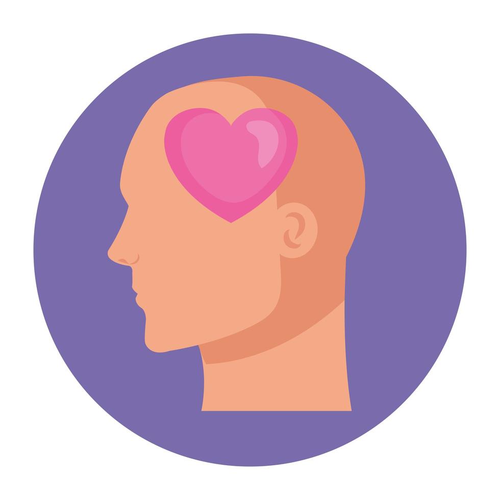 silhouette of head human profile with heart, on white background vector