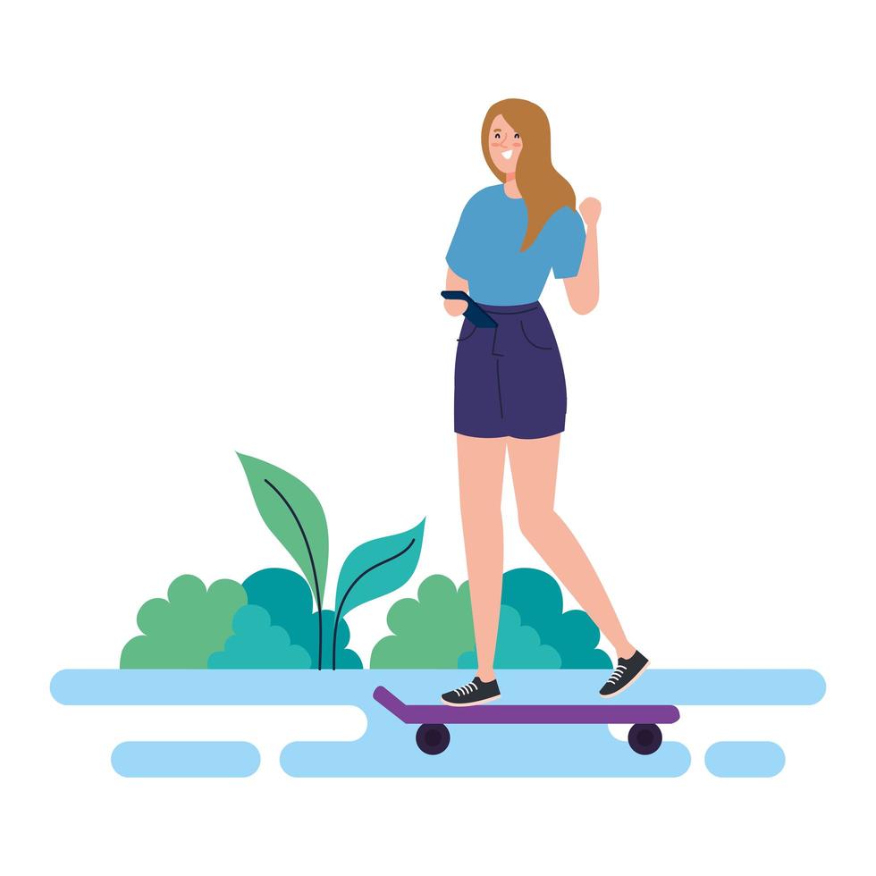 pretty young woman in skateboard outdoor, on white background vector