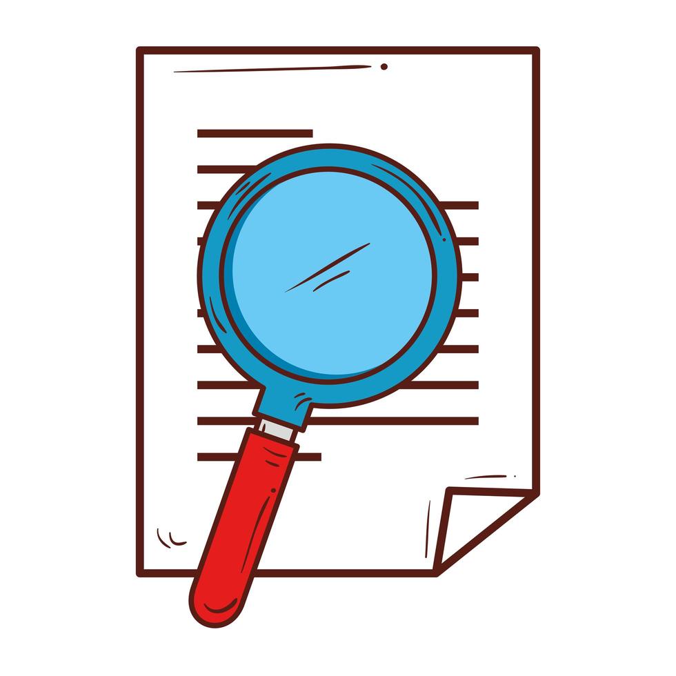 paper document with magnifying glass, on white background vector