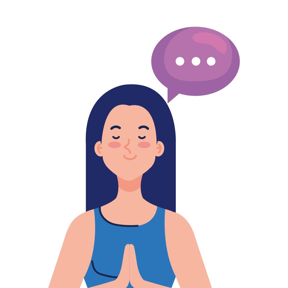 Mujer meditando con bocadillo sobre fondo blanco. vector