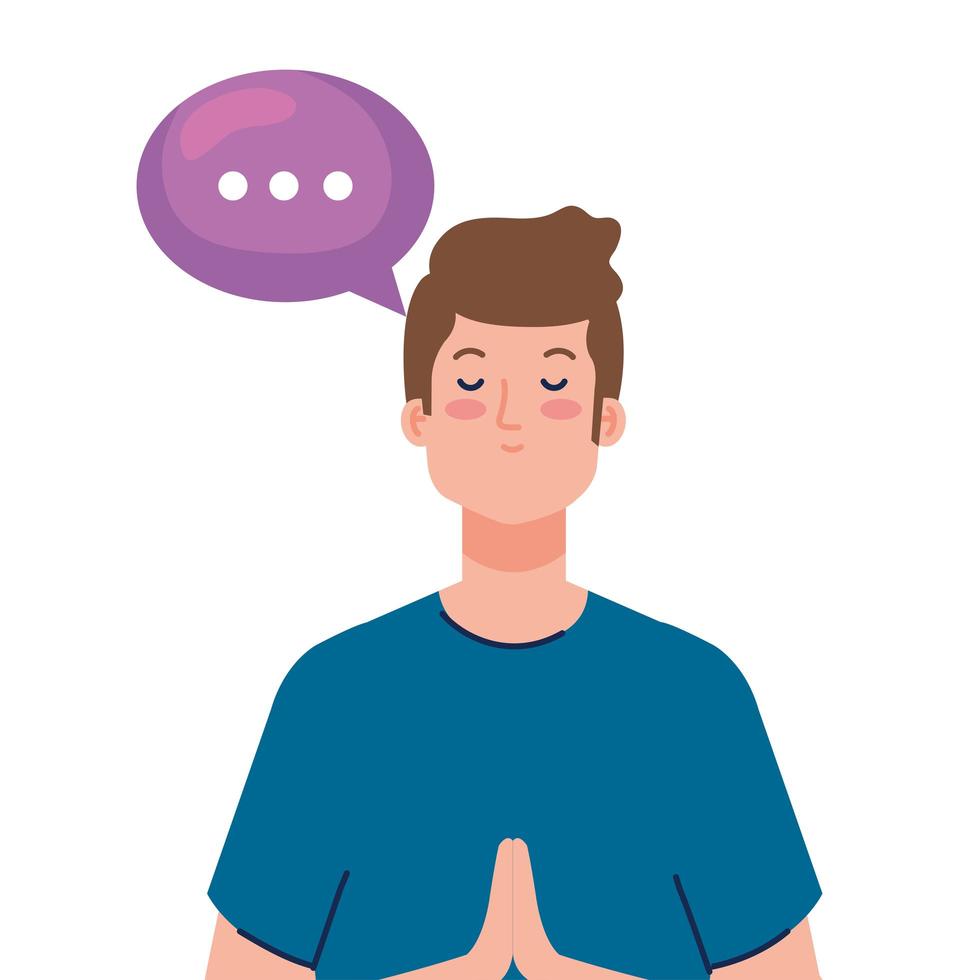 meditating man with speech bubble on white background vector