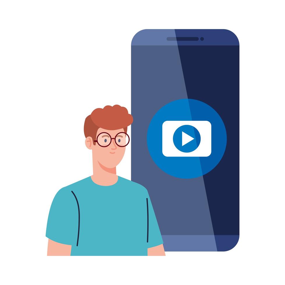 social media concept, man with play button in smartphone vector