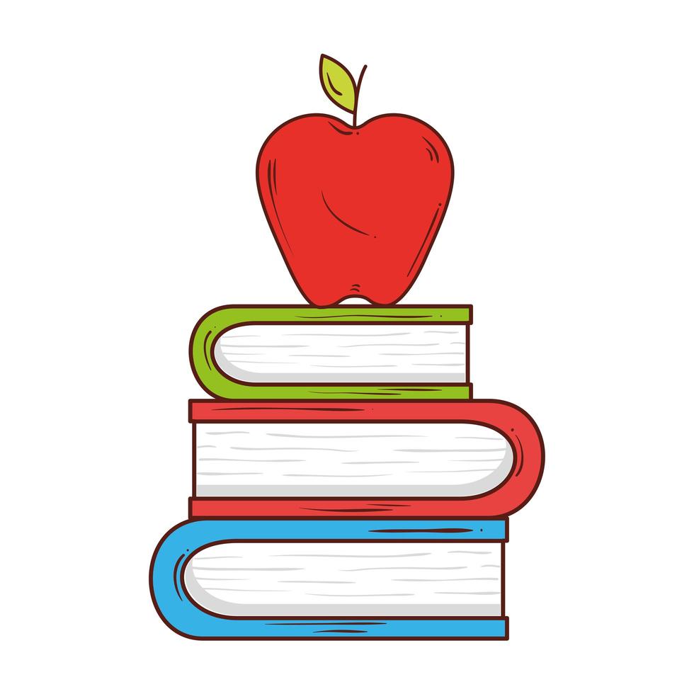 símbolo de la escuela, manzana roja en la pila de libros literatura vector