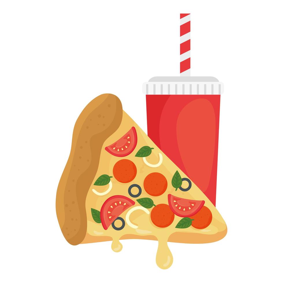 slice of pizza with drink, on white background 1895409 Vector Art at ...