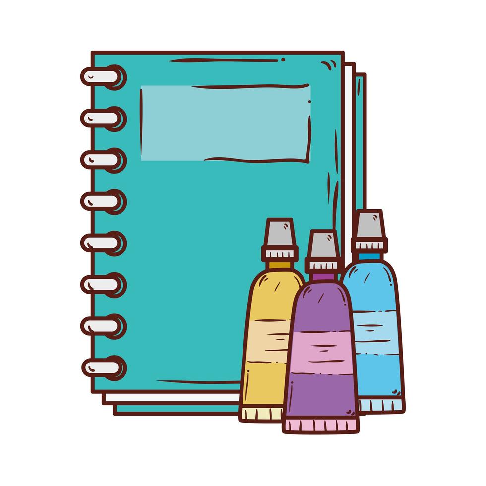 set of paint tubes with notebook, on white background vector