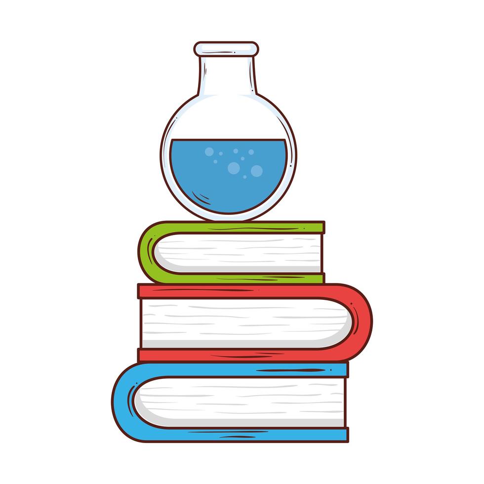 school symbol, tube test in pile of books literature vector