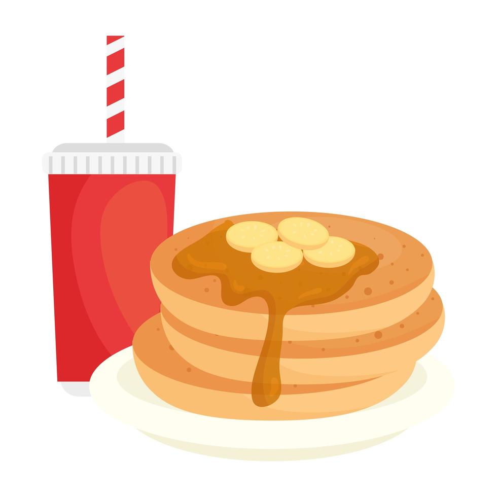 delicious pancake with drink on white background vector