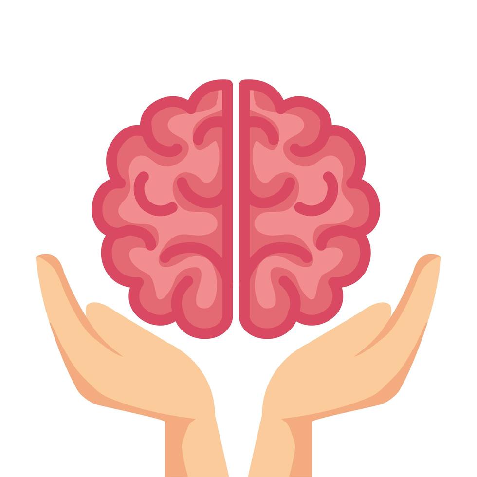 hands holding brain, symbol of mental health vector