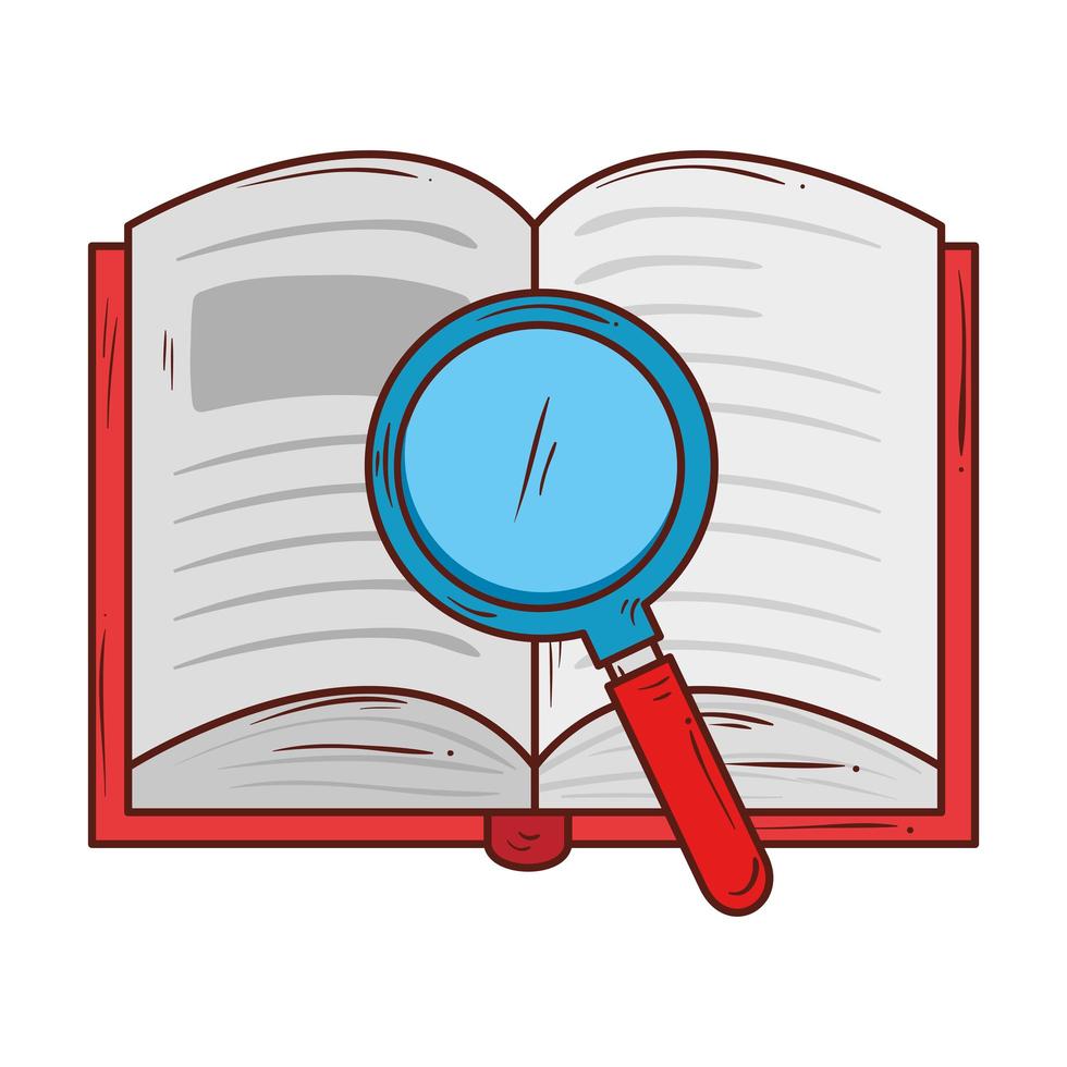 school symbol, open book literature with magnifying glass vector