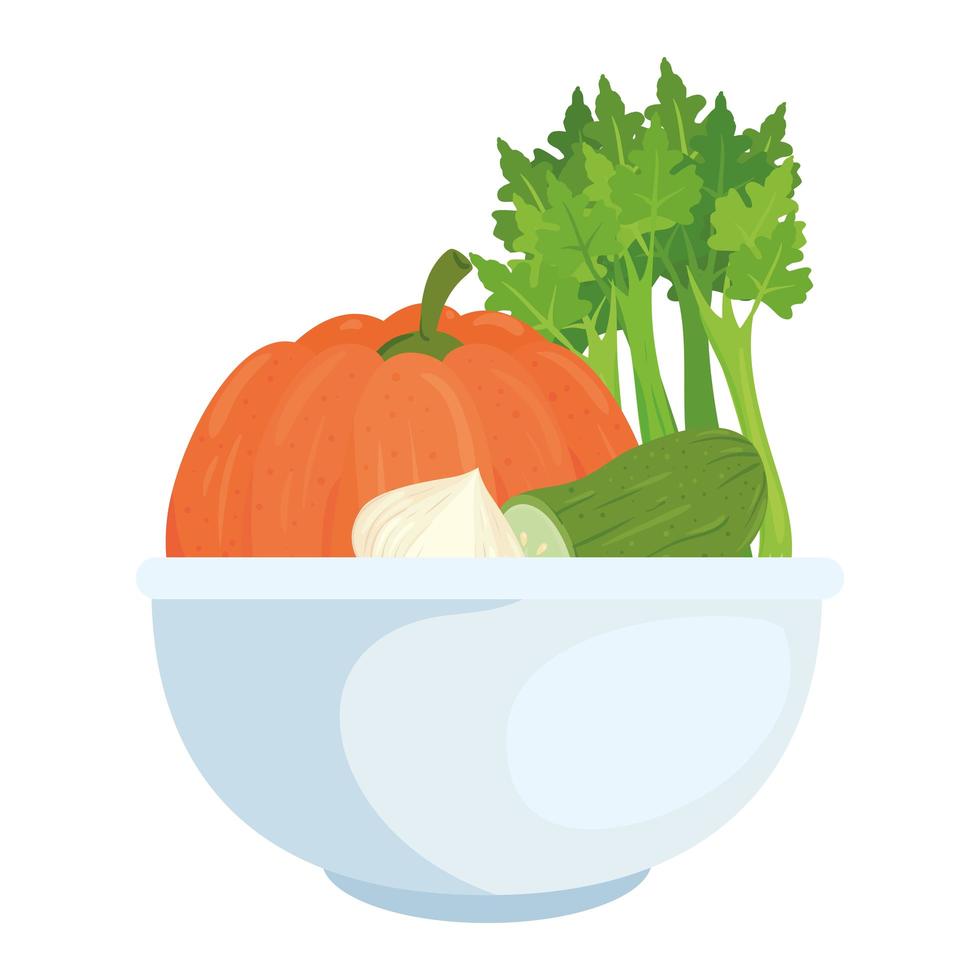 Verduras frescas en un tazón sobre fondo blanco. vector