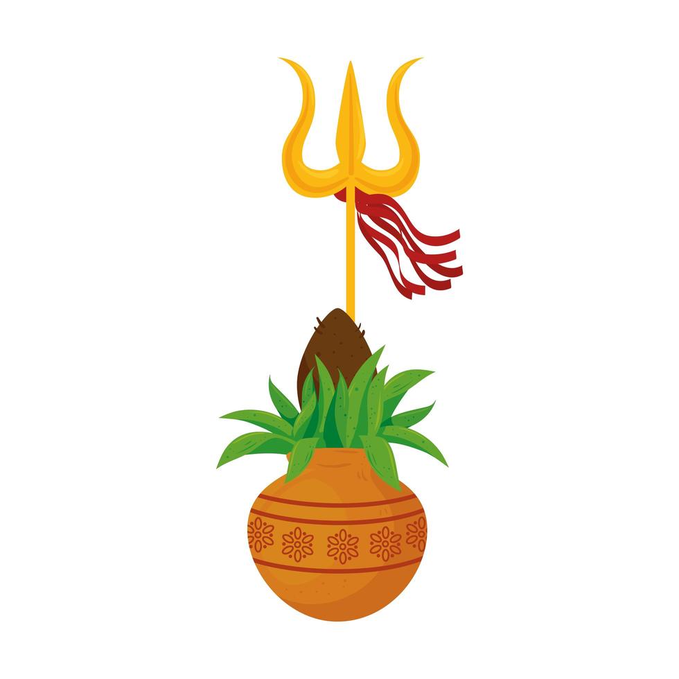 kalash with trident, isolated icon vector