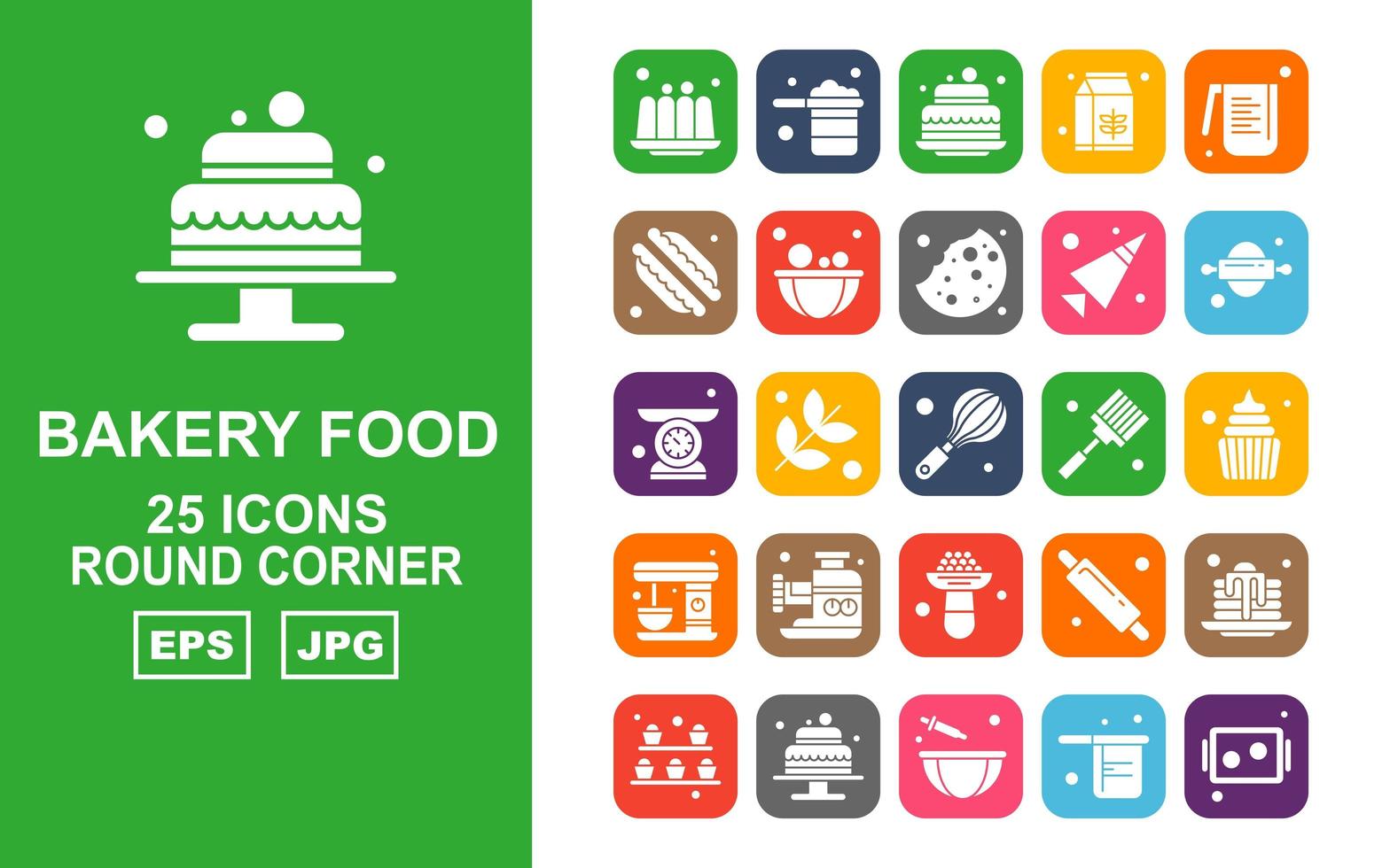 25 Premium Bakery Food Round Corner Icon Pack vector