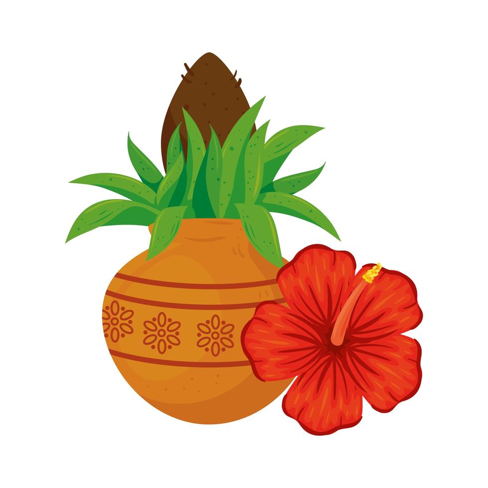 kalash with hibiscus flower, in white background vector