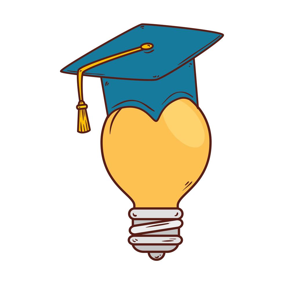 hat graduation in light bulb, on white background vector