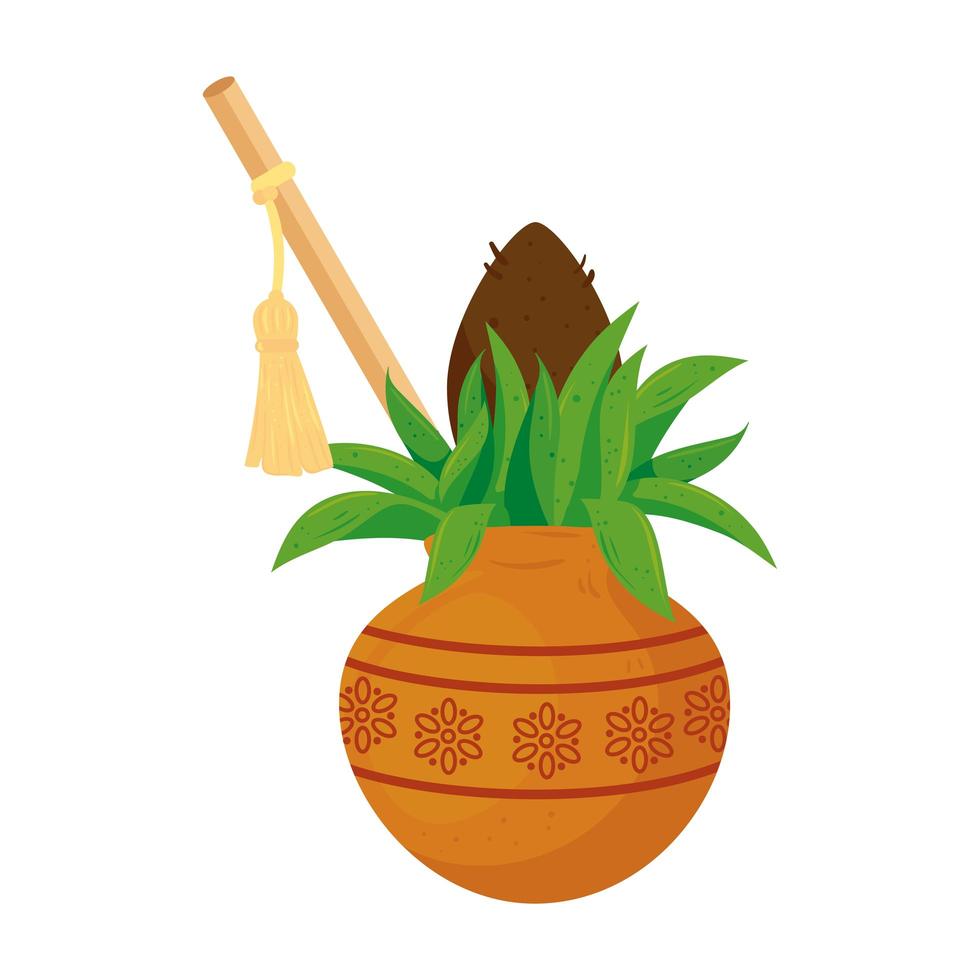 kalash with stick, isolated icon vector