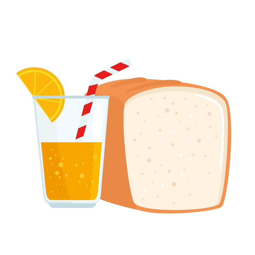 Panadería de pan con jugo de naranja, en fondo blanco. vector