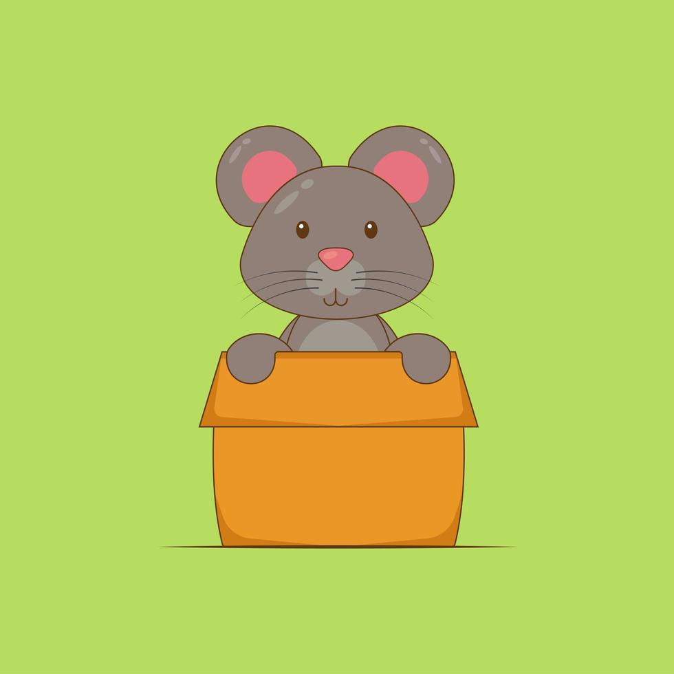 Cute cartoon mouse in a cardboard box vector