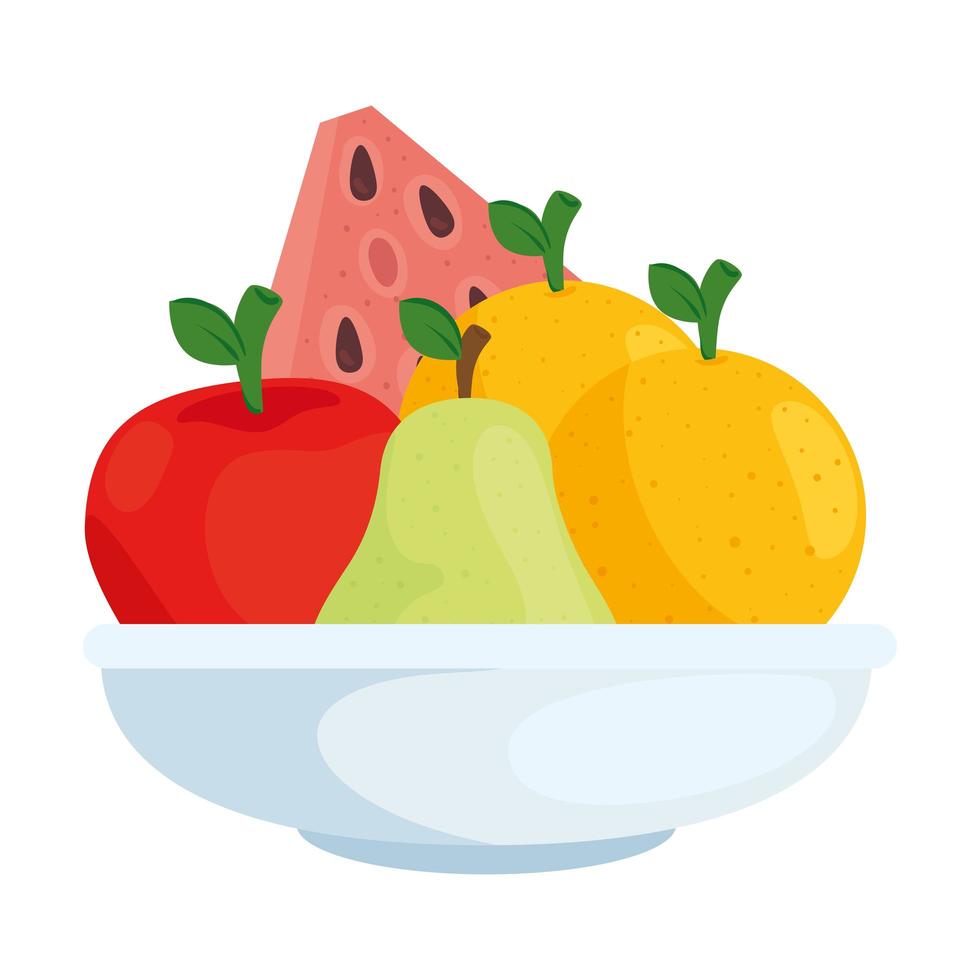 fresh fruits in bowl on white background vector