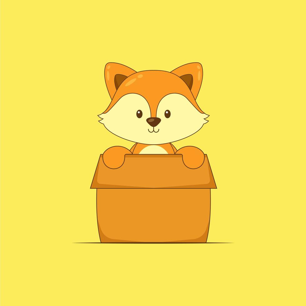 Cute cartoon fox in a cardboard box vector