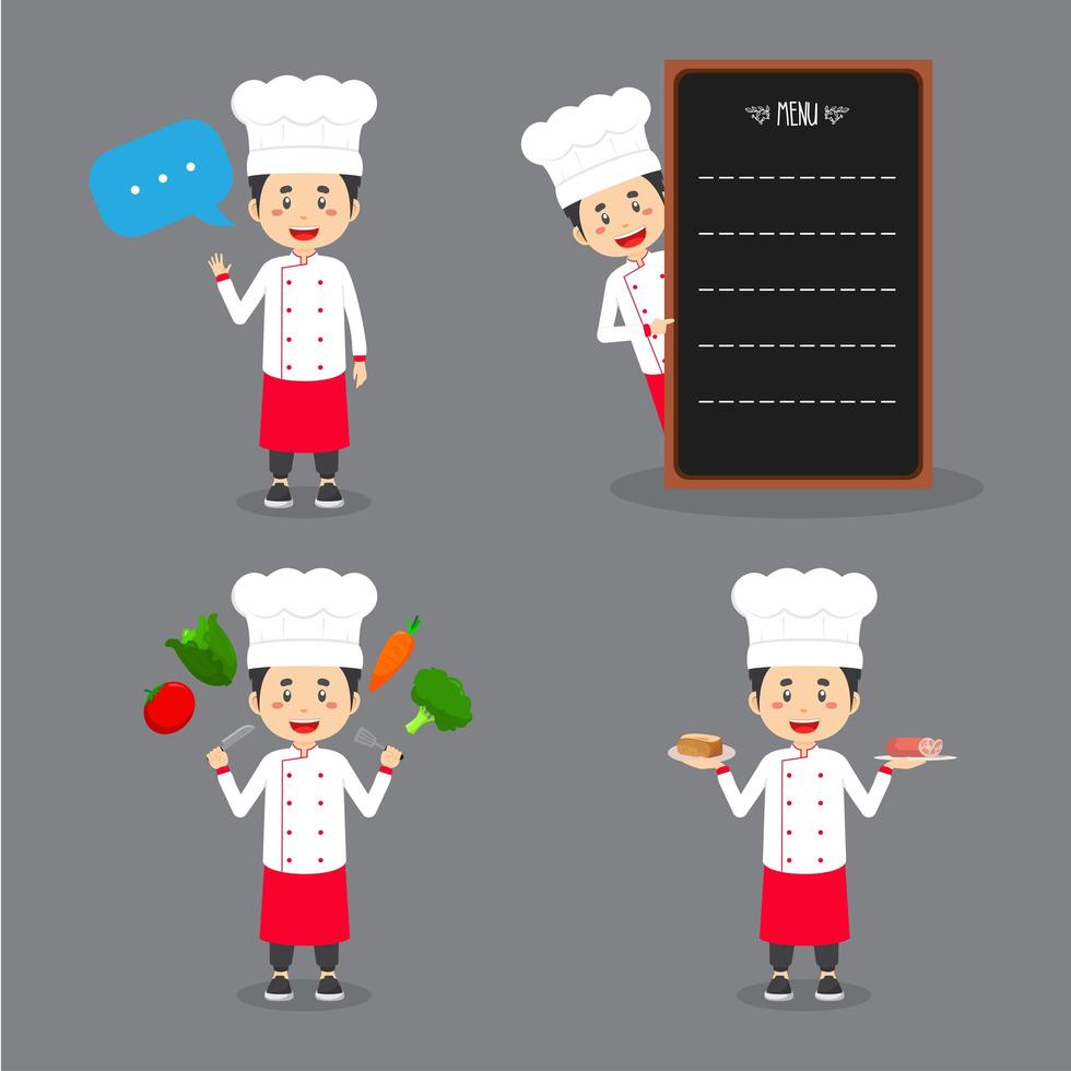 Chef Character Doing Various Activities vector